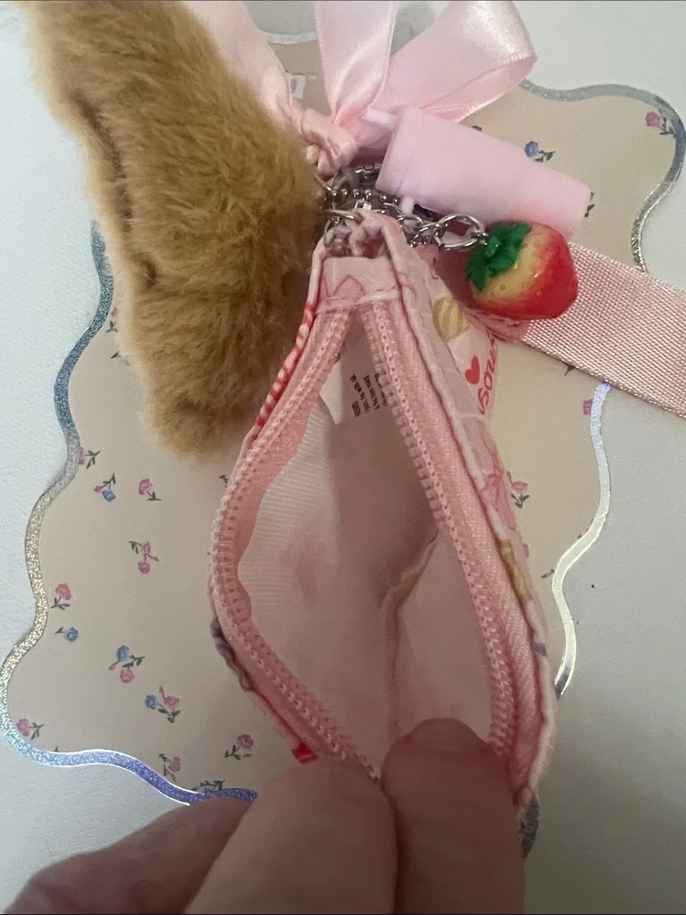 Dream Pink Coin Purse w Wrist Strap and Croissant, Strawberry, Tumbler Charms